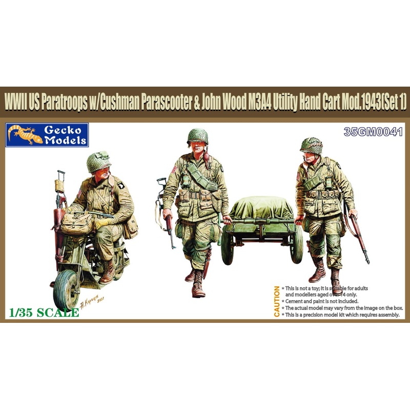 GECKO model kit 1/35 scale US Paratroopers with a M53 Scooter and M3A4 Utility Hand Car
