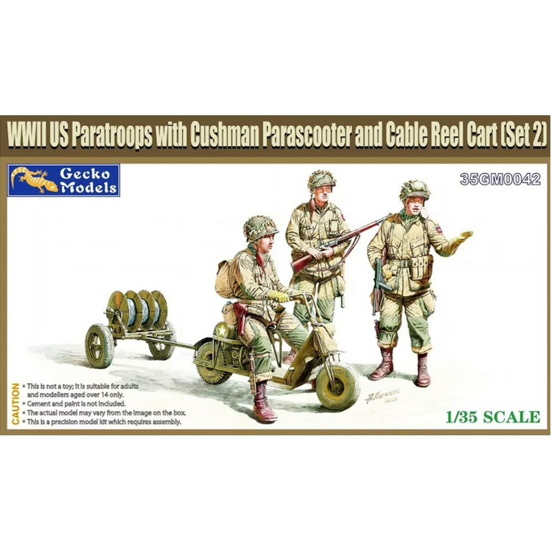 GECKO model kit 1/35 scale US Paratroopers with Cushman Parascooter and Cable reel cart