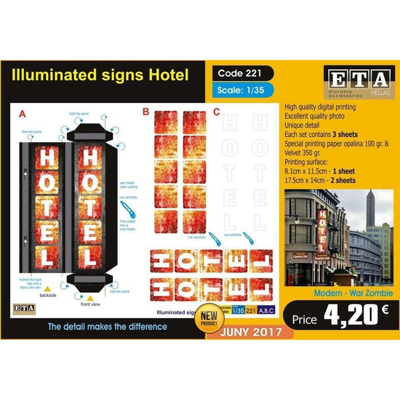 Illuminated signs Hotel  1/35 scale