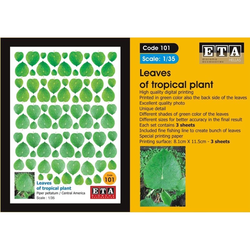 Leaves of tropical plant Piper peltatum Central America Suit scales 1/35, 1/32, 1/24