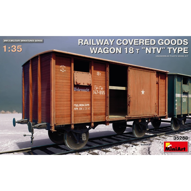 Miniart 1/35 scale model kit – Covered Goods Wagon (Railway) 18t NTV Type