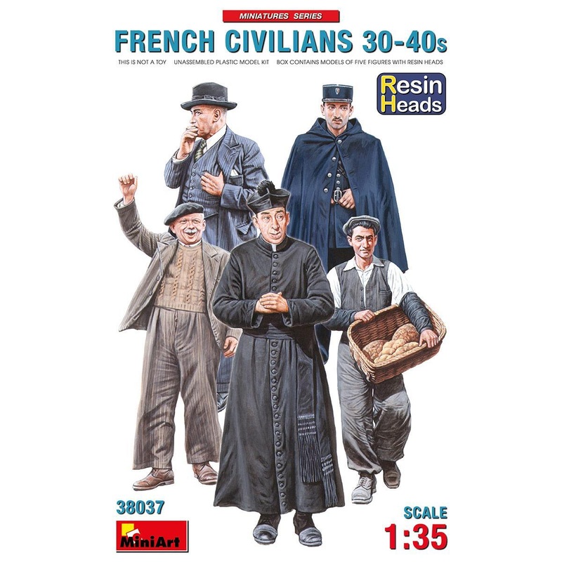 Miniart 1/35 scale WW2 era FRENCH CIVILIANS ’30-’40s. RESIN HEADS