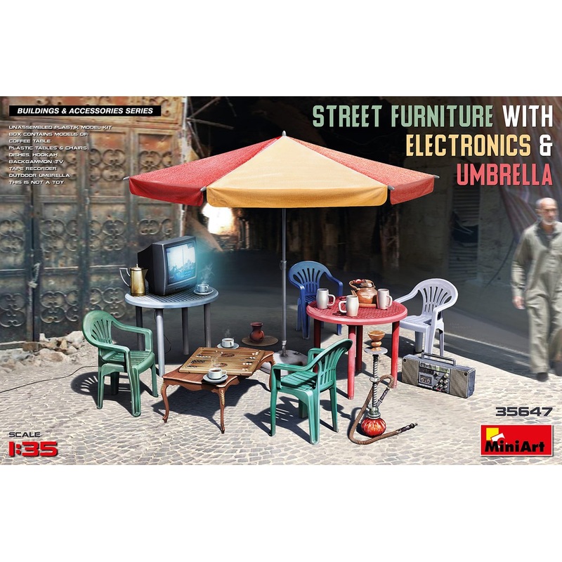 Miniart 1/35 scale STREET FURNITURE WITH ELECTRONICS & UMBRELLA