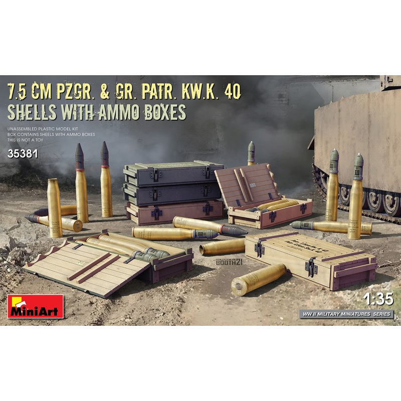 Miniart 1/35 scale WW2 German 7.5 CM PZGR. & GR. PATR. KW.K. 40 SHELLS WITH AMMO BOXES