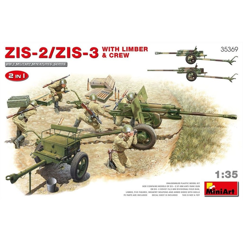 Miniart 1/35 WW2 Soviet ZIS-2/ZIS-3 With LIMBER & CREW. 2 IN 1