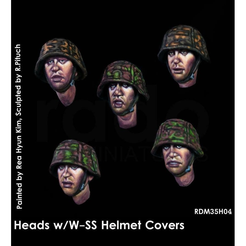 RADO WW2 Heads w/W-SS helmet cover, 5 pcs model kit 1/35 scale
