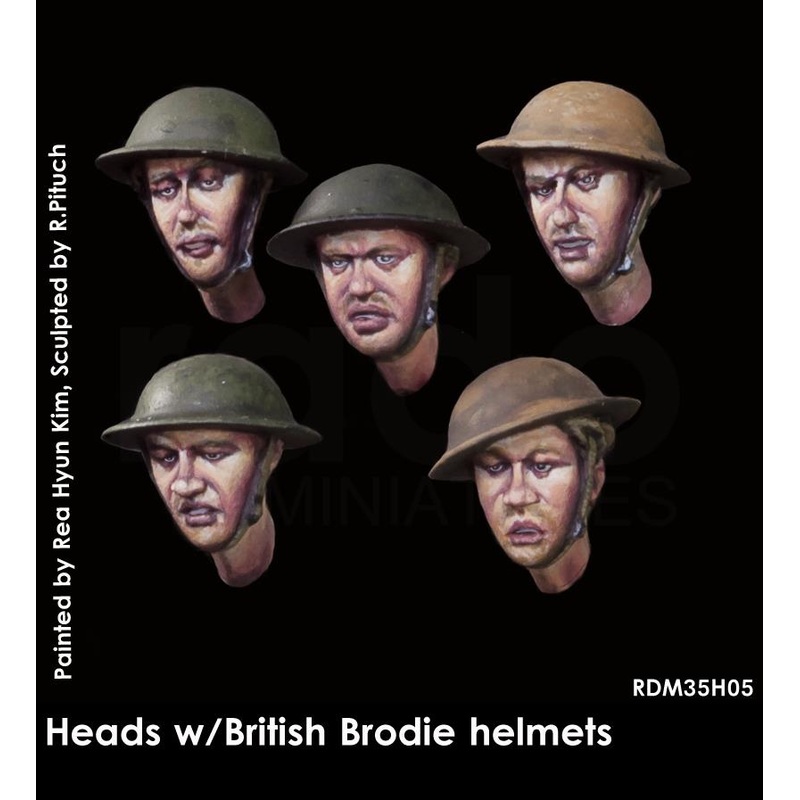 RADO WW2 Heads with British Brodie helmets (5. pcs) 1/35 Scale resin model