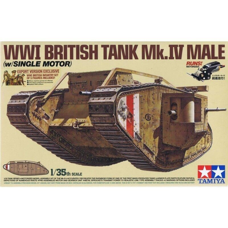 Tamiya 1/35 scale 1/35 WWI British Mk IV Tank Male with motor