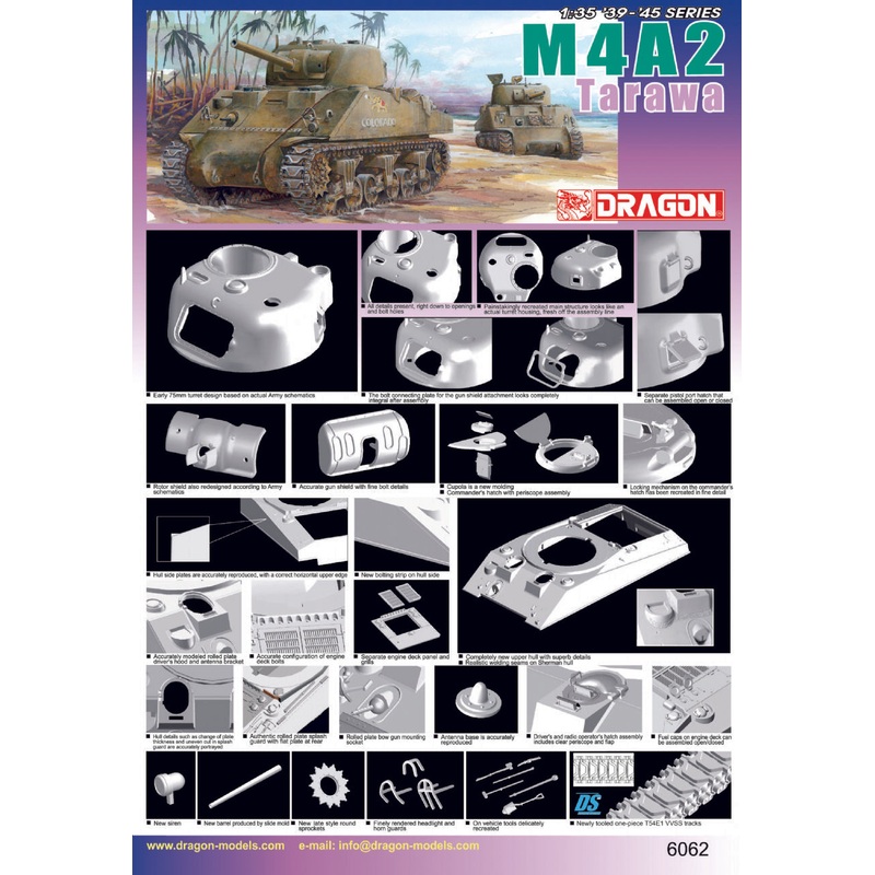 Dragon 1/35 WW2 Sherman M4A2 TARAWA (MAGIC TRACK METAL GUN BARREL (3D PRINTING PARTS INCLUDED)