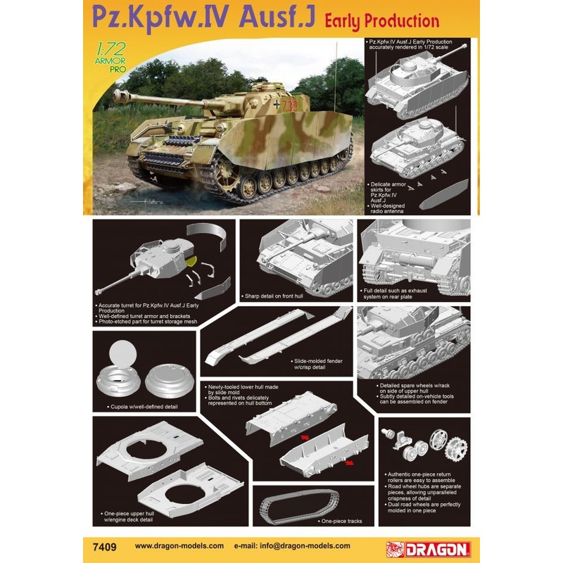 DRAGON D7409 1/72 WW2 German Pz.Kpfw.IV Ausf.J Early Production tank