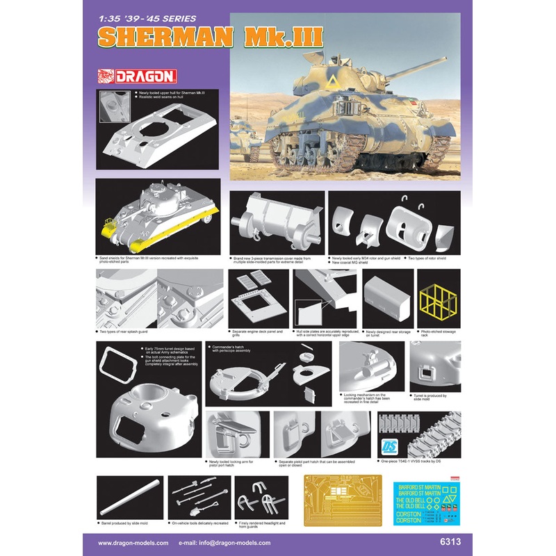 DRAGON WW2 1/35 SHERMAN MKIII tank model kit