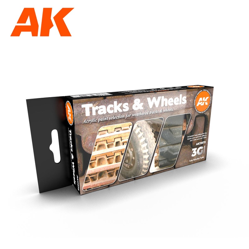 AK Interactive 3G Acrylic Paint Set – Weathered Track and Wheels (AK11672), Black