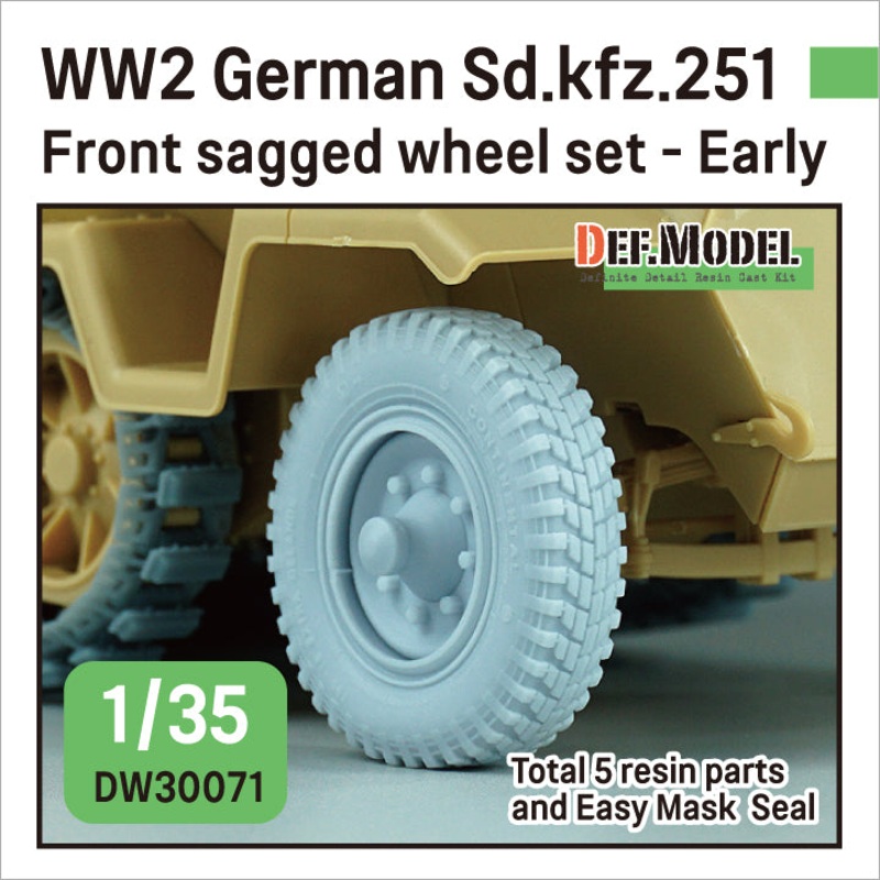 DEF models  1/35 WW2 German Sd.kfz.251 Half-track front sagged wheel set – Early ( for 1/35 Sd.kfz.251 kit)