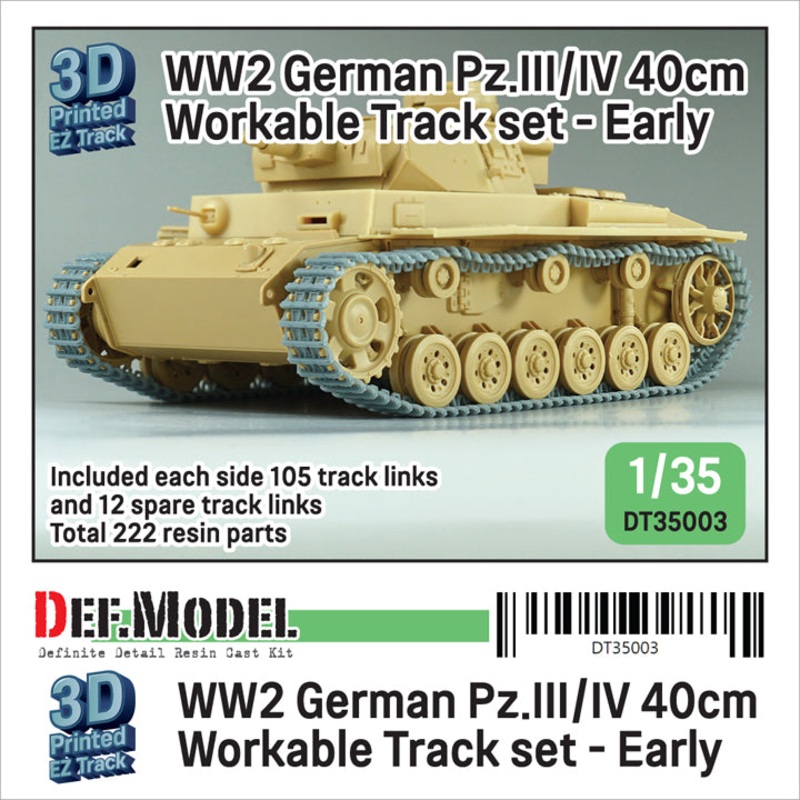 DEF models 1/35 WW2 Pz.III/IV 40cm Workable Track set – Early type (for 1/35 Pz.III/IV kit)