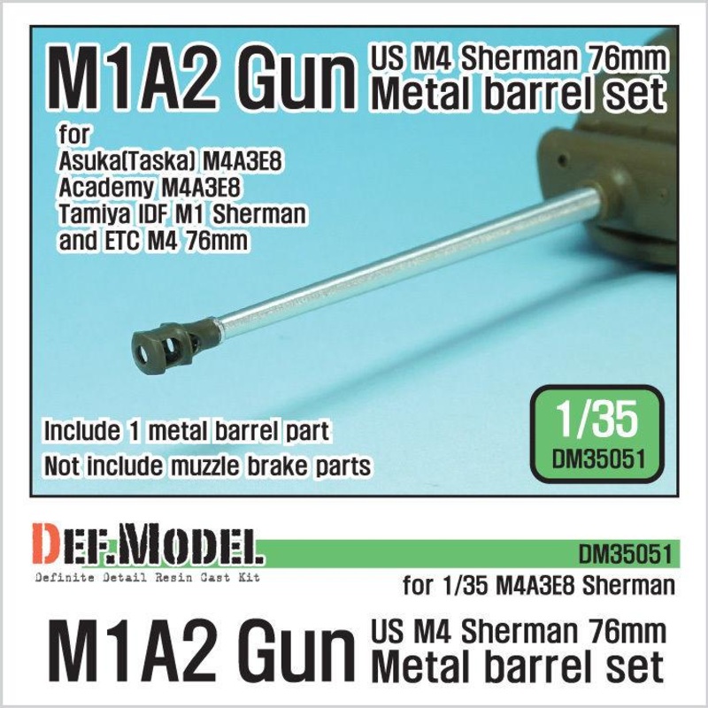 US M4 Sherman 76mm M1A2 Metal barrel set (for Tamiya 1/35 M4A3E8 IDF M1 kit)