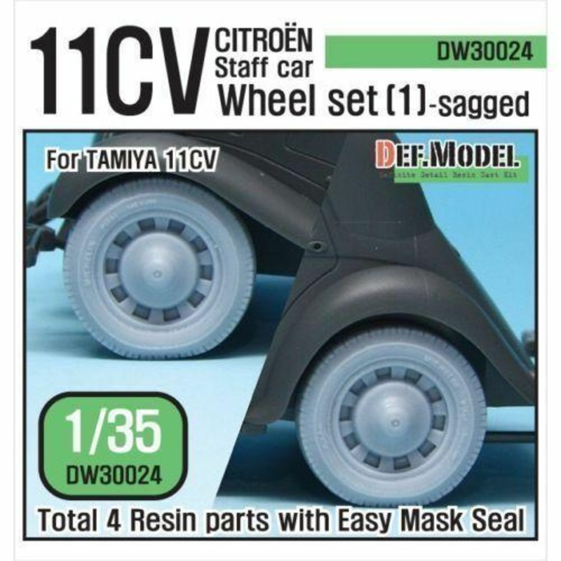 WW2 11CV Staff car Sagged wheel set (1) (for Tamiya 1/35)