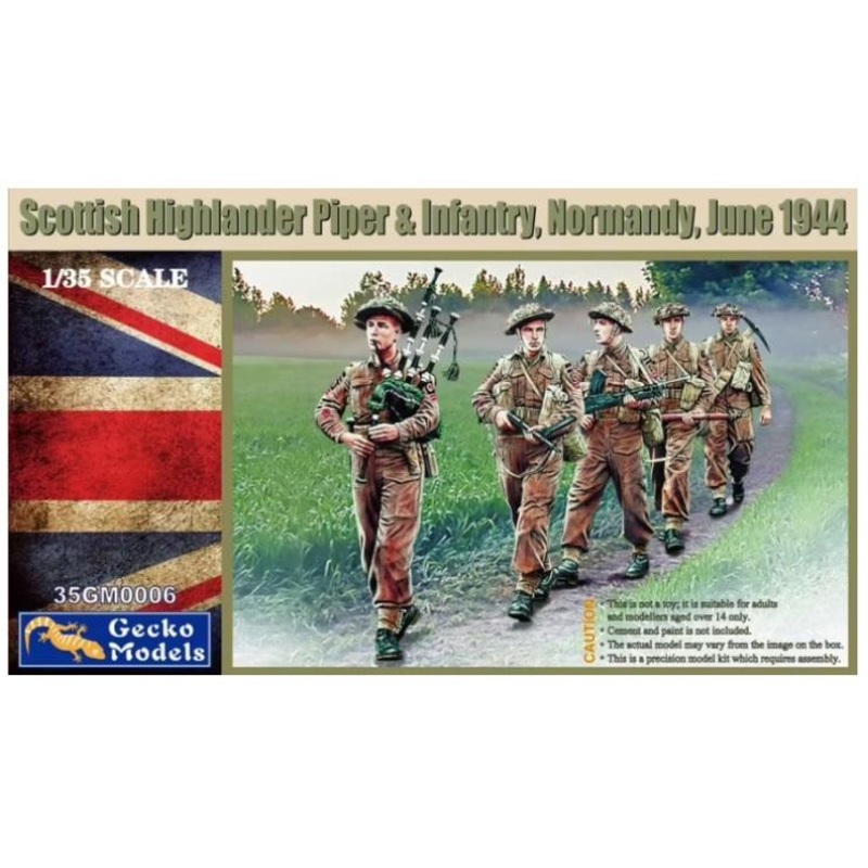 WW2 Scottish Highlander Piper + Infantry 1/35 scale GECKO model kit