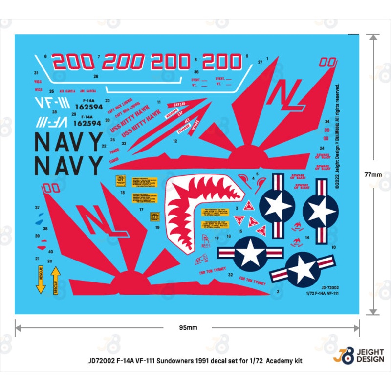 JEIGHT design 1/72 F-14A VF-111 Sundowners 1991 decal set