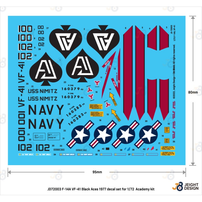 JEIGHT design 1/72 F-14A VF-41 Black Aces 1977 decal set