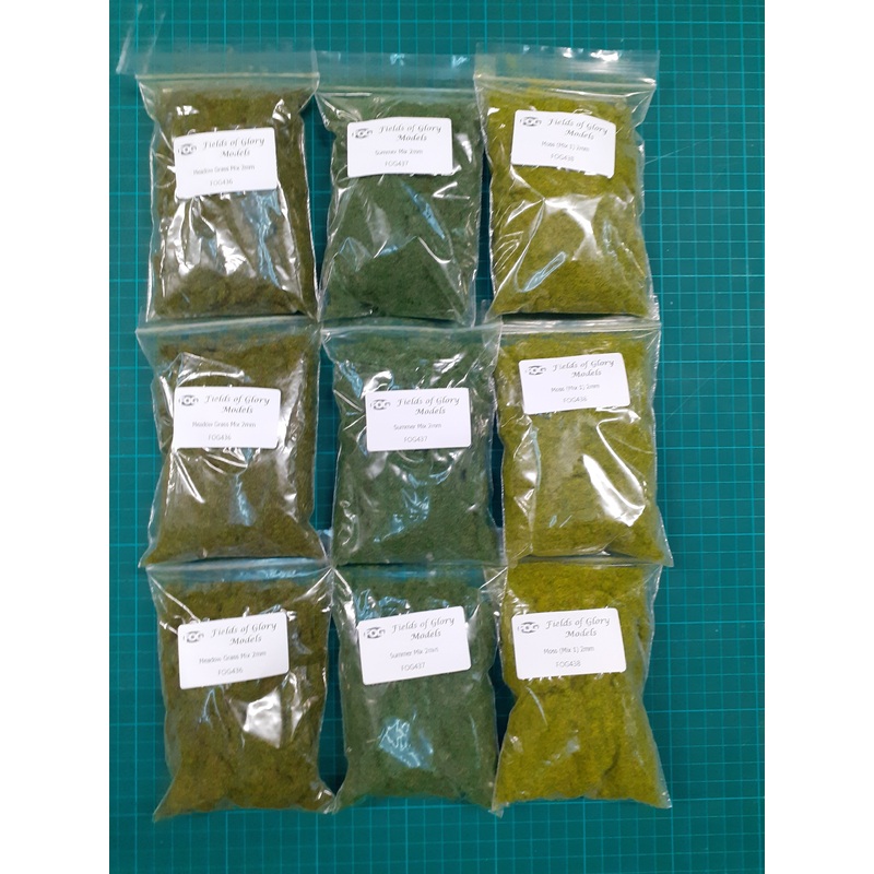 Nylon static grass pack (9  x 30g pack 2mm,4mm + 6mm lengths in 3 shades)
