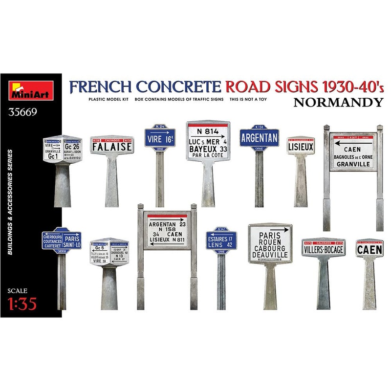 Miniart 1/35 FRENCH CONCRETE ROAD SIGNS 1930-40’S. NORMANDY