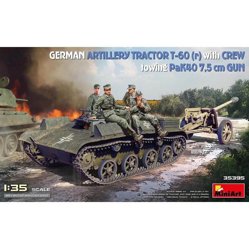 Miniart 1/35 WW2 GERMAN ARTILLERY TRACTOR T-60(r) & CREW Towing PaK40 GUN