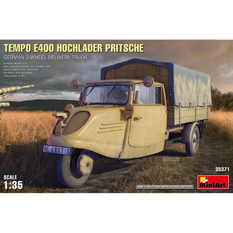 Miniart 1/35 WW2 German TEMPO E400 HOCHLADER PRITSCHE. GERMAN 3-WHEELDELIVERY TRUCK