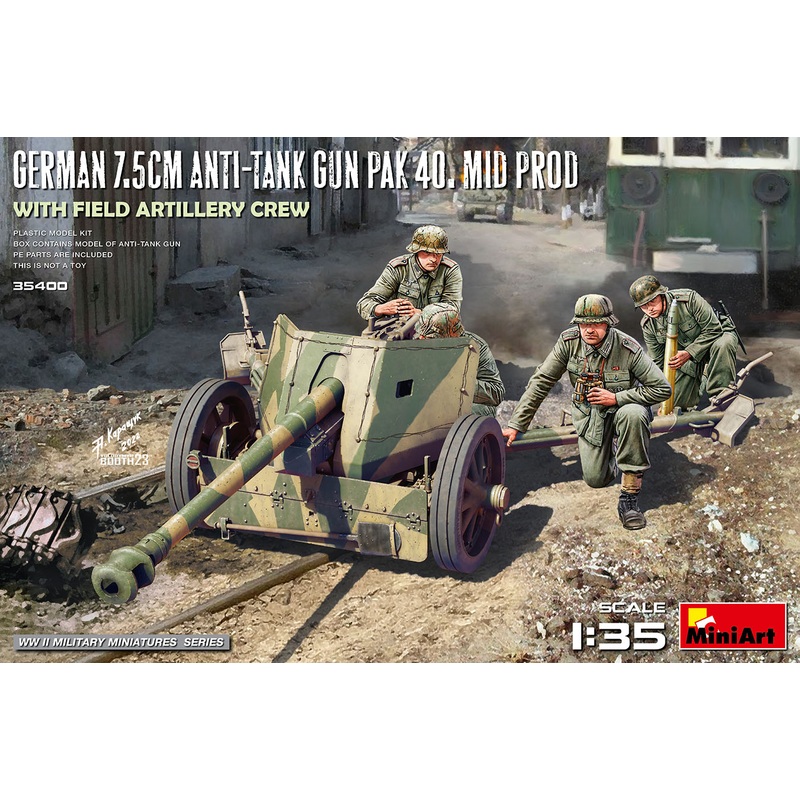 Miniart 1/35 WW2 German 7.5cm Pak 40 Mid Production with Artillery Crew