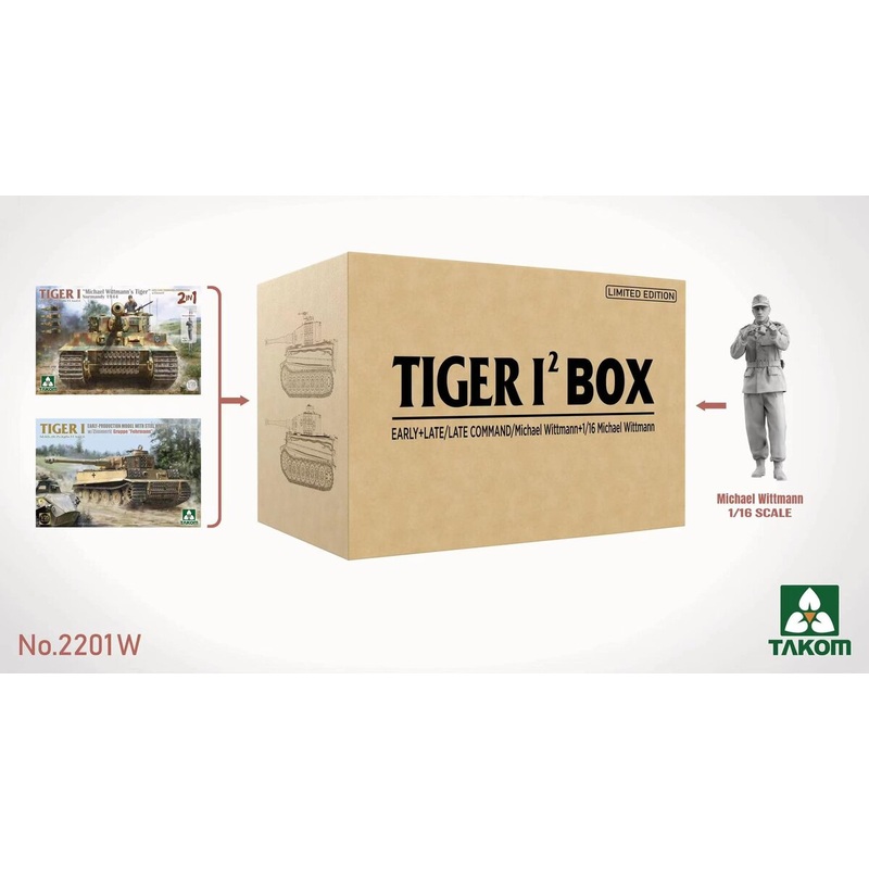 Takom 1/35 scale WW2 TIGER I BIG BOX 2 kits & 1:16 M. Wittmann figure