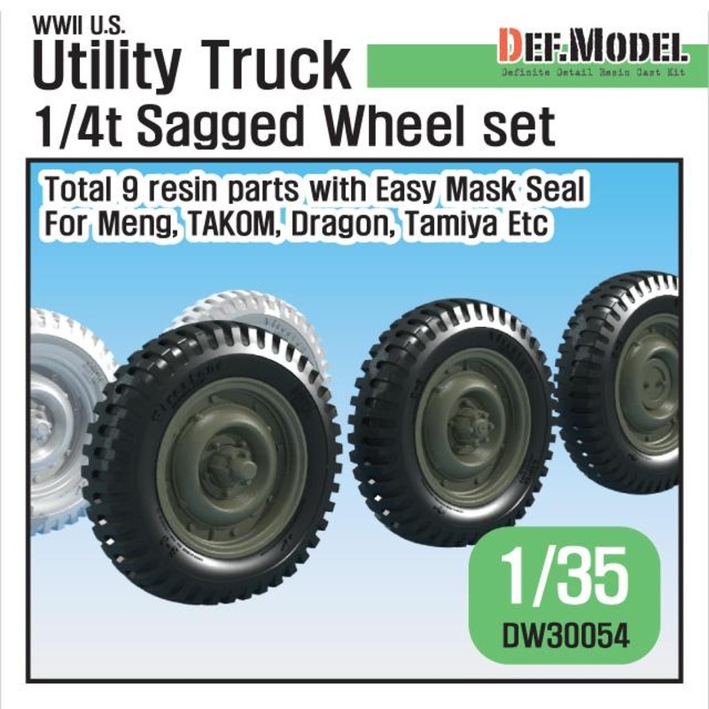 WW2 U.S Willys MB Sagged wheel set(2) (for Tamiya, Takom, Dragon, Meng 1/35)