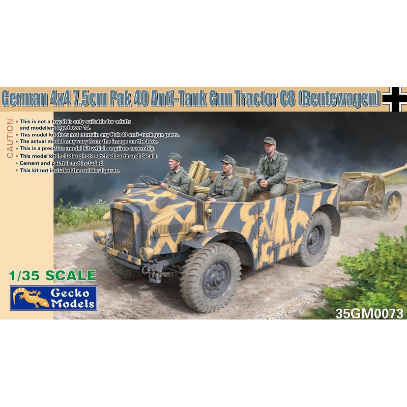 GECKO 1/35 WW2 German 4×4 7.5cm Pak 40 Anti-Tank Gun Tractor C8(Beutewagen)