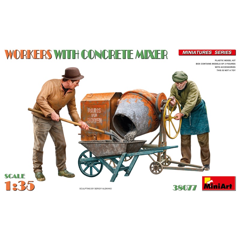 Miniart 1/35 WW2 era WORKERS WITH CONCRETE MIXER