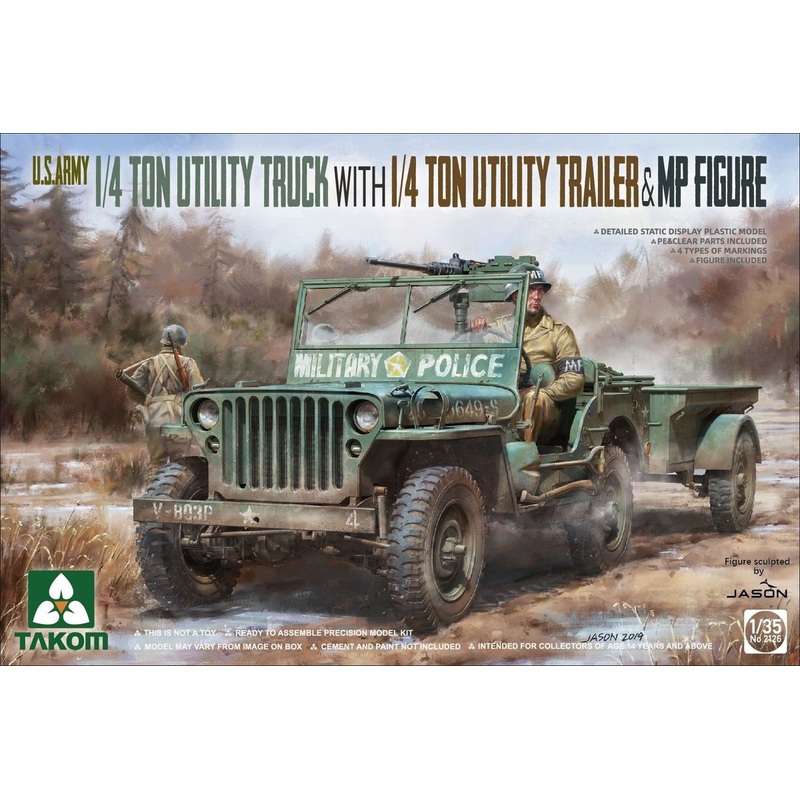 TAKOM 1/35 WW2 US Army 1/4 ton utility truck with 1/4 ton utility trailer & MP figure