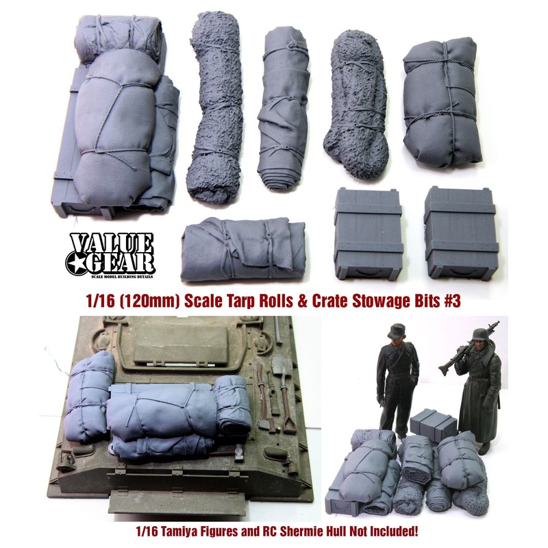1/16 Scale resin model Universal/Generic Crates, Tarp Rolls & Deck Piece #3 (8 Pieces)