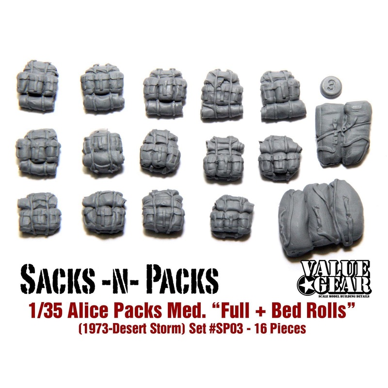 1/35 Scale resin kit US Alice Packs Medium Full w/Blankies & Ponchos (1973-95)