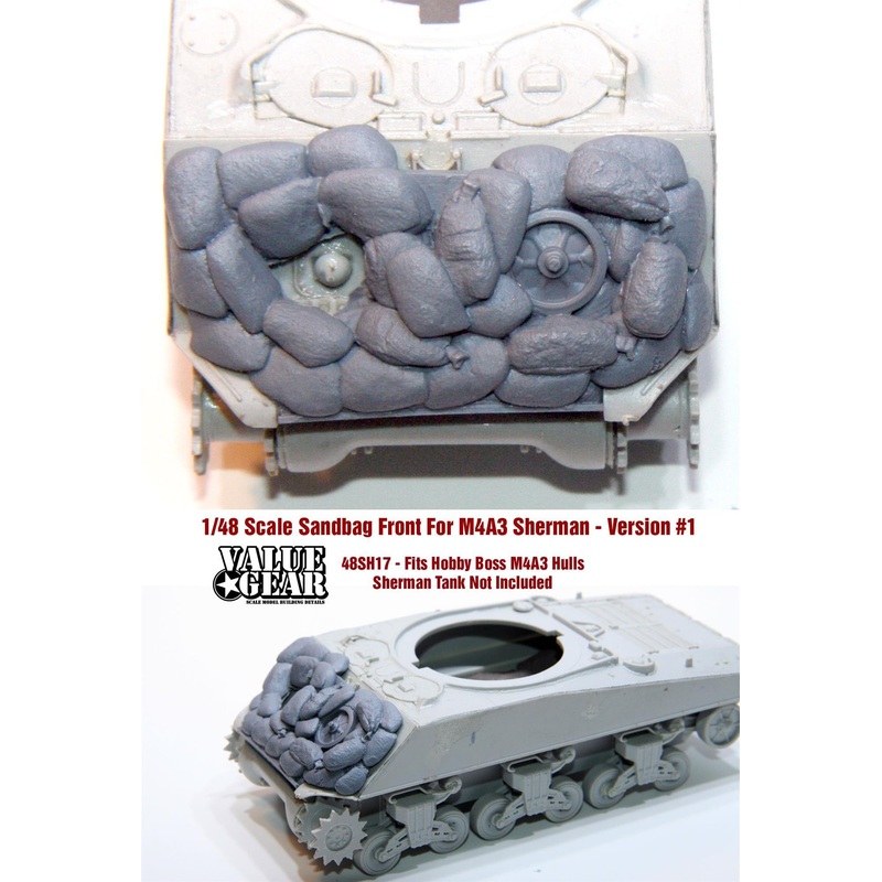 1/48 scale resin model 48SH17 Sandbag Fronts For M4A3 Version 1 – Hobby Boss M4A3 Kits