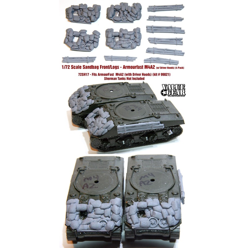 1/72 scale resin model 72SH17 Sandbag Fronts/logs For Sherman M4A2 (4 Pack) (Armourfast M4A2 Kits)