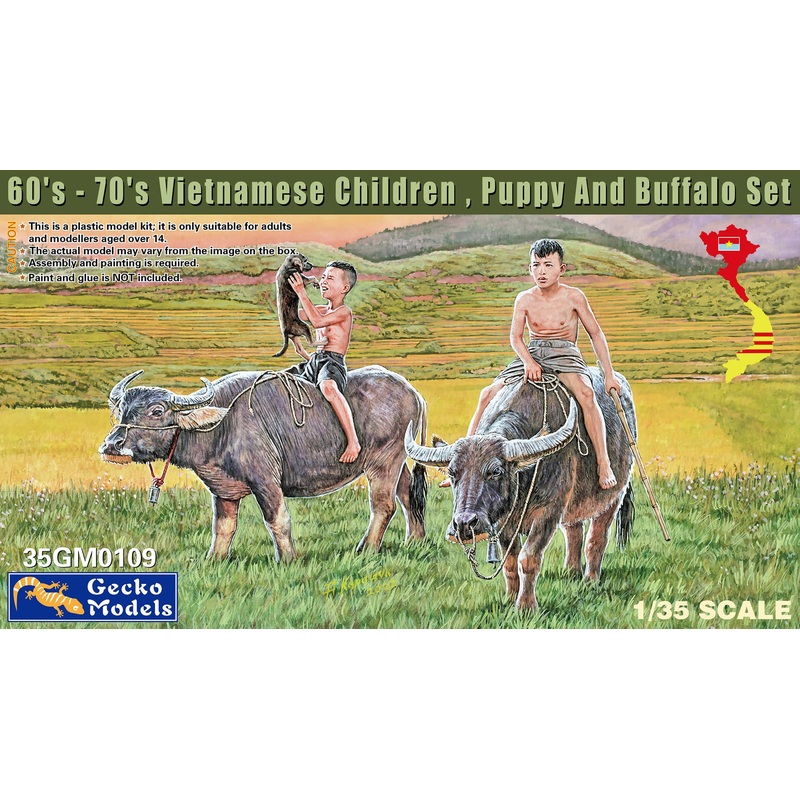 Gecko Models 1/35 60’s  70’s Vietnamese Children , Puppy And Buffalo Set