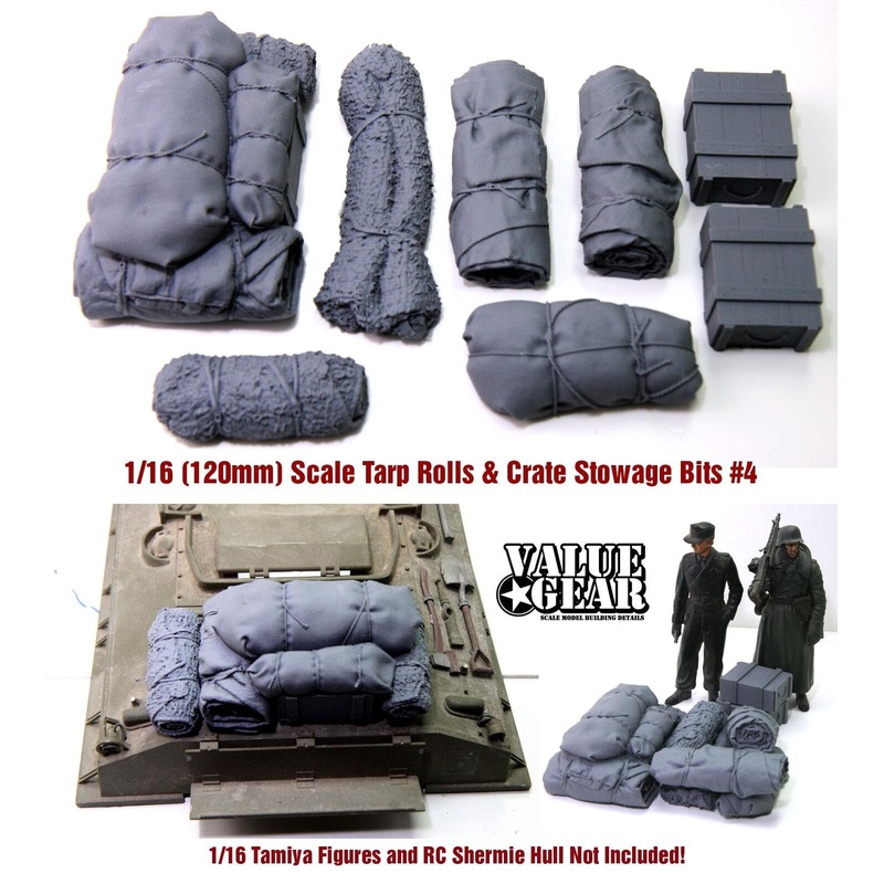 1/16 Scale resin model Universal/Generic Crates, Tarp Rolls & Deck Piece #4 (8 Pieces)