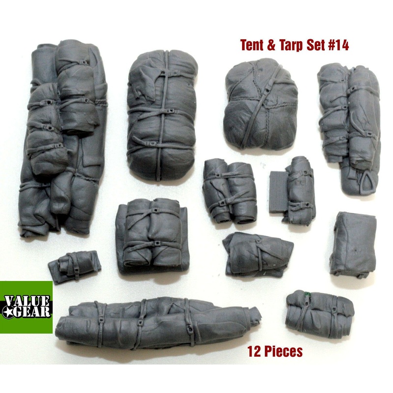 1/35 Scale Resin kit Tents & Tarps Set #14 vehicle and tank stowage set.