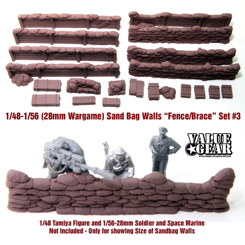 1/48 Scale resin model Sandbag Walls Fence/Bracing Set #3