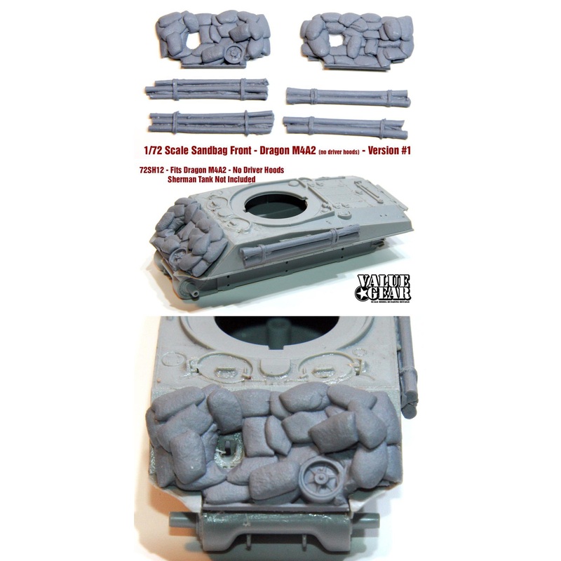 1/72 scale resin model 72SH12 Sandbag Fronts/logs For Sherman M4A2 V1 (no driver hoods) (Dragon Kits)
