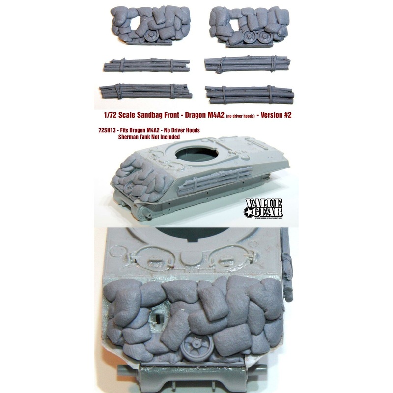 1/72 scale resin model 72SH13 Sandbag Fronts/logs For Sherman M4A2 V2 (no driver hoods) (Dragon Kits)
