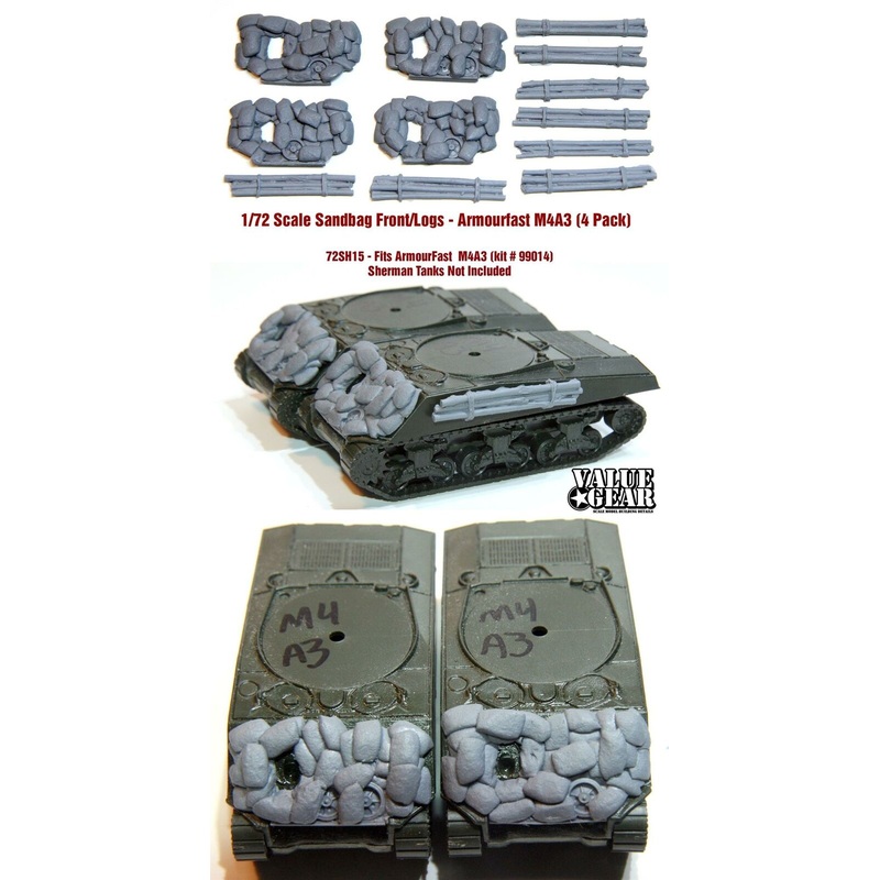 1/72 scale resin model 72SH15 Sandbag Fronts/logs For Sherman M4A3 (4 Pack) (Armourfast M4A3 Kits)