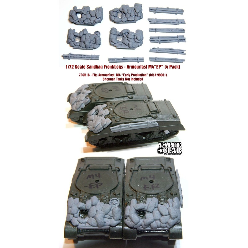 1/72 scale resin model 72SH16 Sandbag Fronts/logs For Sherman M4 (4 Pack) (Armourfast M4 Kits)