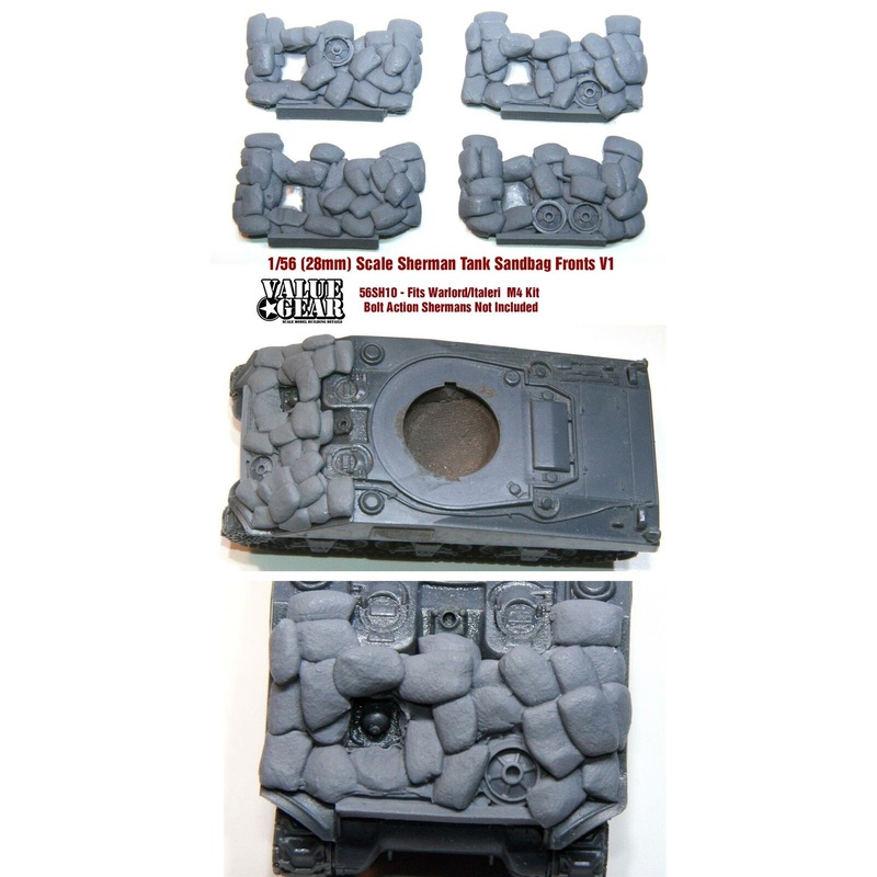 28mm (1/56 scale) 56SH10 Sandbag Fronts for M4 Sherman Version 1 (4 pack) (Warlord/Italeri Kit)