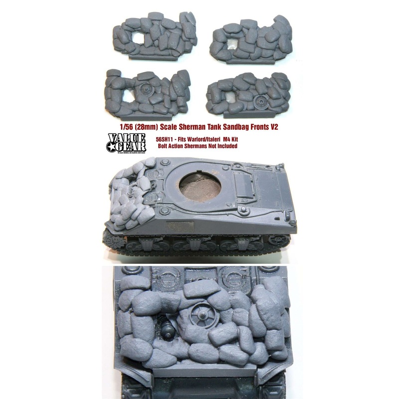 28mm (1/56 scale) 56SH11 Sandbag Fronts for M4 Sherman Version 2 (4 pack) (Warlord/Italeri Kit)