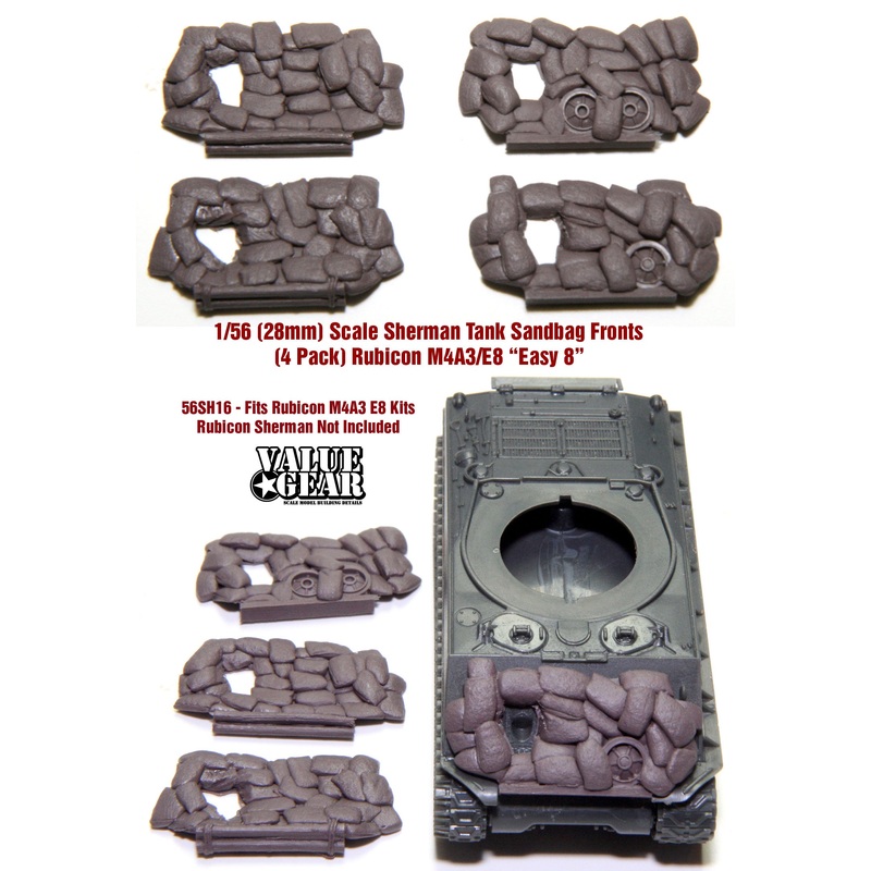 28mm (1/56 scale) 56SH16 Sandbag Fronts for M4A3 Sherman Version 1 (4 pack) (RUBICON)