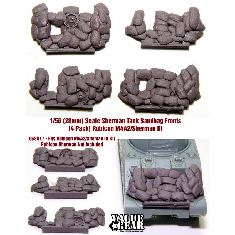 28mm (1/56 scale) 56SH17 Sandbag Fronts for M4A2 Sherman Version 1 (4 pack) (RUBICON)