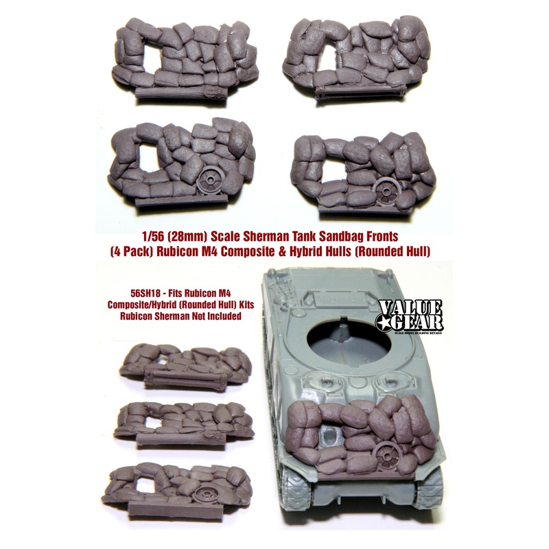 28mm (1/56 scale) 56SH18 Sandbag Fronts for M4A1 Sherman Version 1 (4 pack) (RUBICON)